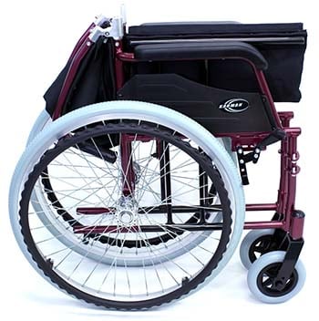 A folded view of Karman LT-980 Ultralight Wheelchair in burgundy color.