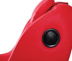 Speakers of a red Apex iCozy massage chair