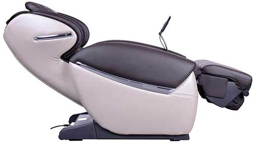 Ivory and Chocolate Colored Ogawa Evol Massage Chair Reclined in Zero Gravity Position 