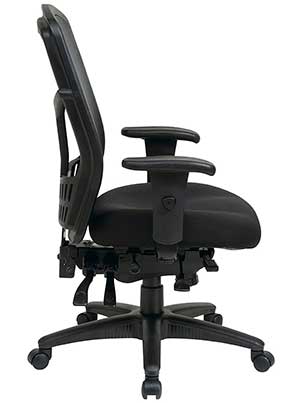 Side view of the Office Star High-Back Managers Chair with built-in lumbar support lining its mesh back