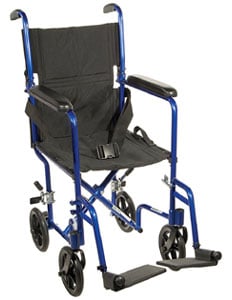 An Image Sample of Blue Color of Drive Medical Deluxe Lightweight Aluminum Transport Wheelchair