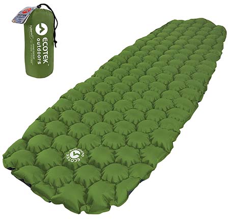 Green EcoTek Outdoors Hybern8 Ultralight Inflatable Sleeping Pad and its 