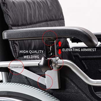 An image showing height adjustable armrest of Foshan Aluminum Lightweight Manual Wheel Chair