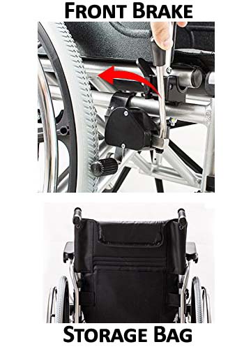 An image showing front brake and storage bag of Foshan Ergonomic Lightweight Wheelchair