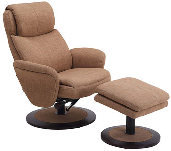 An Image of Macmotion Chairs: Taupe Fabric Recliner and Ottoman
