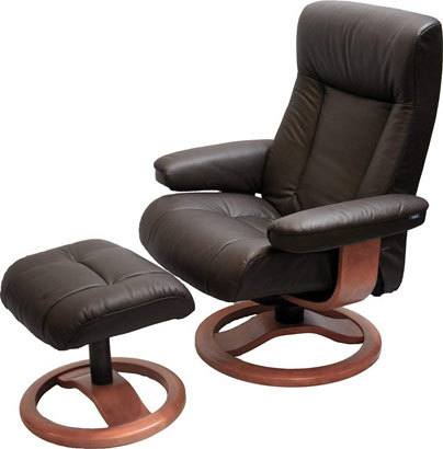 110 Norwegian Ergonomic Recliner and ottoman by Scansit in black upholstery facing left