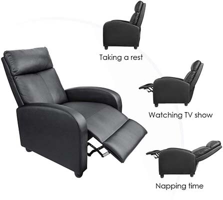 Three recline settings of the Homall Recliner chair