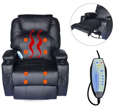 Heat Feature of the HOMCOM Swivel Massage PU Leather Recliner Chair 