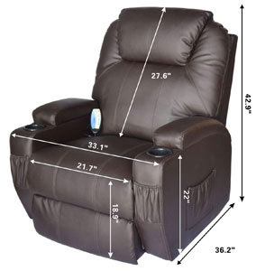 An Image Sample of Specification Dimensions of HOMCOM Swivel Massage PU Leather Recliner Chair 