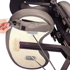 An image showing the storage or sundries pouch located underneath the seat cushion of the Master Massage Apollo chair 
