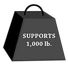 An image of a black scientific weight marked with text "supports 1,000 lb."