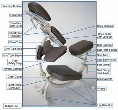 An Illustration featuring the different parts of the Pisces Pro Massage Chair of gray variant