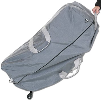 A gray storage bag for portable massage chairs handheld on one end