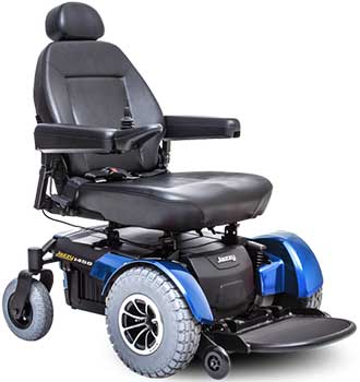 A Blue Variants Image of Outdoor Wheelchair: Pride Mobility’s Jazzy 1450 Power Chair