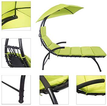 An illustration of the different parts and features of a canopy beach chair