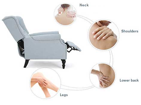 Illustration of GDF Studio Elizabeth Tufted Arm Chair Health Benefits relieving neck, shoulders, lower back and leg pain