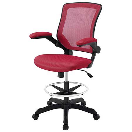Red Modway Veer Drafting Chair.