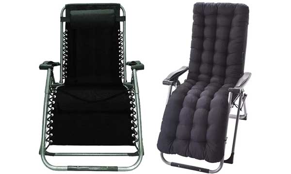 Four Seasons Zero Gravity Chair Lounge Recliner Without Cushion (Left) and WIth Pillowed Cushion (Right)