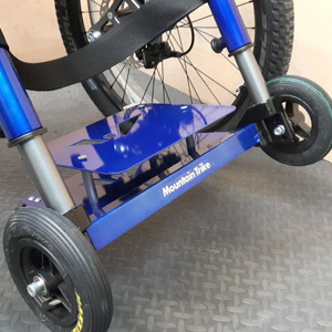 An image on the adjustable footrest of the Mountain Trike All Terrain Wheelchair