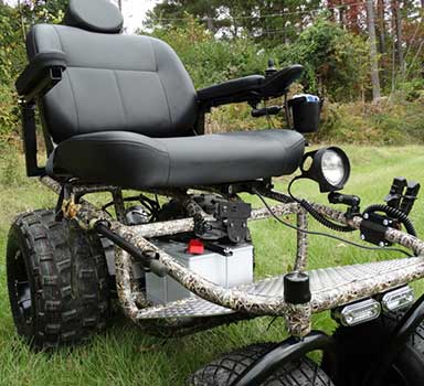 Close-up view of the Outdoor Extreme Mobility Nomad All Terrain Power Wheelchair