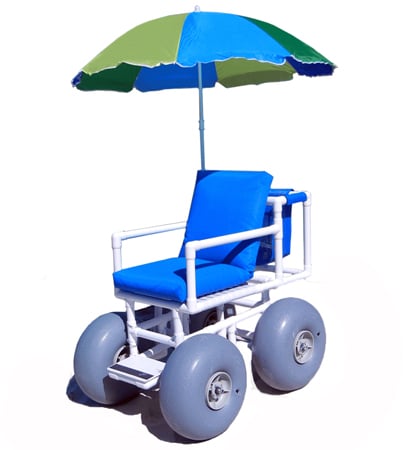 The Rolleez All Terrain Beach Wheelchair with umbrella