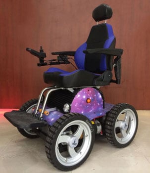 Side view image of the Viking 4x4 Wheelchair with black and blue seat
