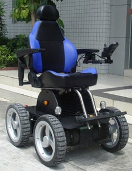 Blue/Black Viking 4x4 Wheelchair in an outdoor setting