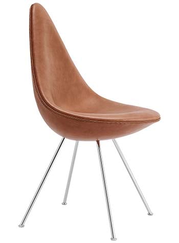 Drop Chair by Arne Jacobsen, Fully Upholstered with Grace Leather