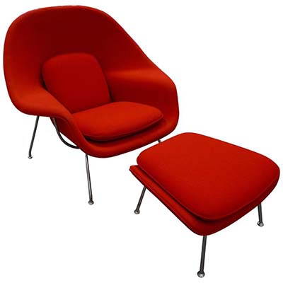 Eerio Saarinen Womb Chair with Ottoman Upholstered Journey, Banner