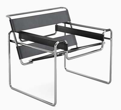 Marcel Breuer Wassily Chair in Grey Upholstery Constructed From Seamless Tubular Steel