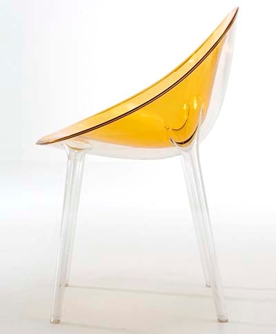 Mr. Impossible Chair by Philippe Starck, Made Out of Polycarbonate With Ochre Color Seat and Transparent Legs