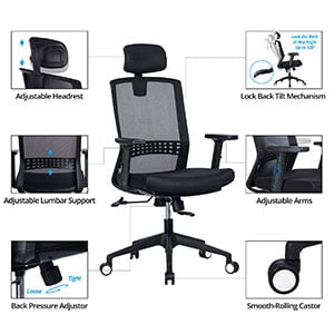A Features Image View of Vanbow High Back Mesh Office Chair