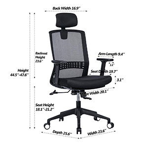 A Specification Image View of Vanbow High Back Mesh Office Chair