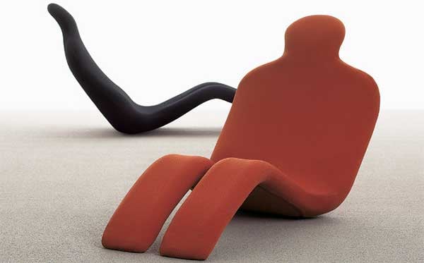 Bouloum Lounger, a low chair reminiscent of a man sitting on the floor with knees bent and legs forward