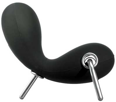 Embryo chair features a black chair shaped like an embryo with metal legs