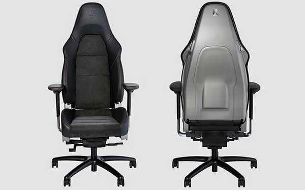 Black and Gray Porsche 911 Office Chair, with a racing chair for the seat on a regular wheeled office chair 