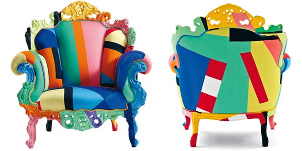 Proust Geometrica Chair, a Victorian armchair painted with different colors in various geometric shapes