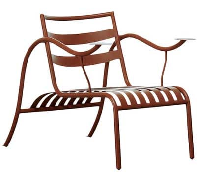 Thinking Man’s Chair, a patio chair made of steel with curved arms