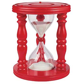 A red Timeout Stool that resembles a giant hourglass