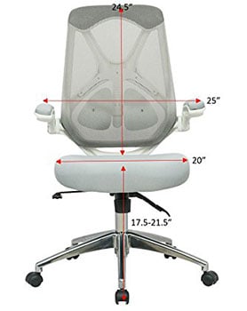 Labels on the dimensions of the Frasch High Back Ergonomic Mesh Drafting Chair