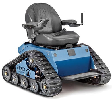 Blue Variant of the Rocket Mobility Tomahawk All-Terrain Tracked Wheelchair
