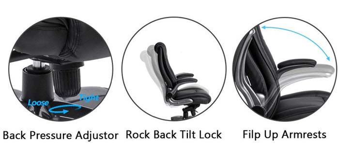 An image showing three different features of Kadirya High Back Executive Office Chair