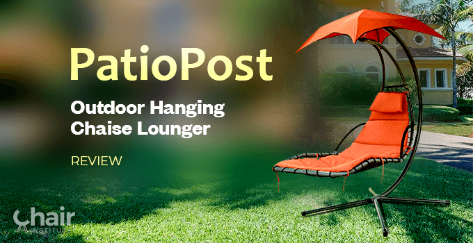 Red PatioPost Outdoor Hanging Chaise Lounger in a front yard