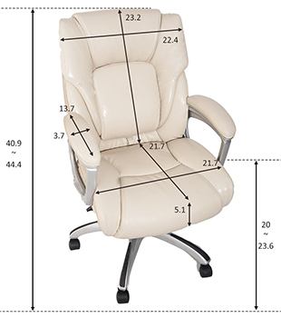 The Modern Luxe Inno Series Executive Office Chair with labels of its dimensions