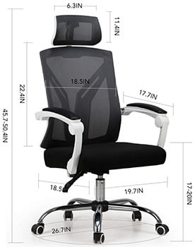 Dimensions of High-Backed Racing Style Ergonomic Office Chair