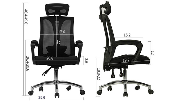 Dimenstion Stats, Hbada Ergonomic High Back Office Desk Chair with Adjustable Lumbar Support, Black