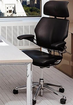 The Humanscale Freedom Chair and a white desk