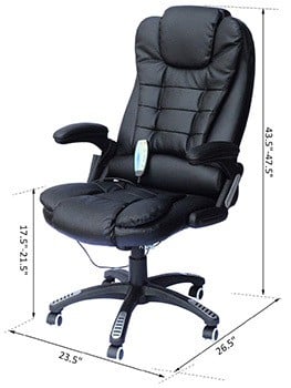 The HomCom Massage Office Chair with labels of its dimensions