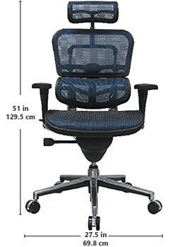 Specification Stats, Ergohuman High Back Swivel Chair with Headrest, Black Mesh & Chrome Base