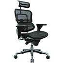 Black Mesh & Chrome Base, Ergohuman High Back Swivel Chair with Headrest, Left-Front Position